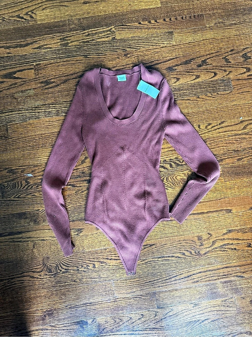 Abercrombie & Fitch Ribbed Long Sleeve Bodysuit in Rust Size Large NWT